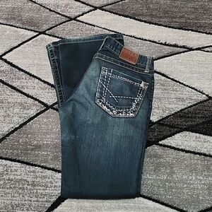 VINTAGE BKE CULTURE STRETCH RHINESTONES METALLIC STITCH DARK BLUE DENIM …